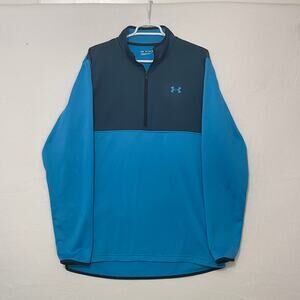 Under Armour 1/4 Zip Pullover Sweatshirt Mens XLT TALL Blue Colorblock Fleece